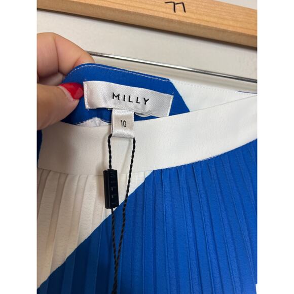 NWT Milly Otha Zebra Print Pleated Lined A-Line Side Zip Midi Skirt Blue Size 10 - Picture 5 of 8